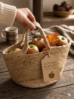 Rustic Handwoven Jute Market Basket Boho Storage Tote Planter Cover Farmhouse